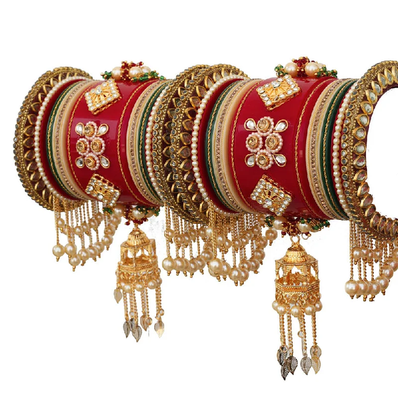 Bangles For Everyday Wear-Akruti Collection Gold Plated Austrian Stone And Pearls Bangle Set