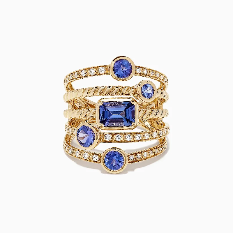 Women's Custom Wedding Bands-Nahla Siri 14K Yellow Gold Tanzanite and Diamond Ring, 2.26 TCW