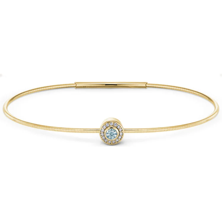 Casual Style Bracelets-Gold Finish Finish Sterling Silver Round Simulated Aquamarine Birth Gem Bracelet with Simulated Diamonds