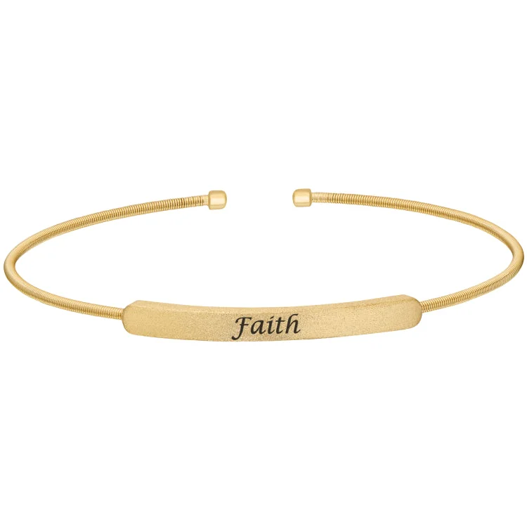 Women’s Double Wrap Bracelets-Gold Finish Sterling Silver Cable Cuff Bracelet With Name Plate - FAITH