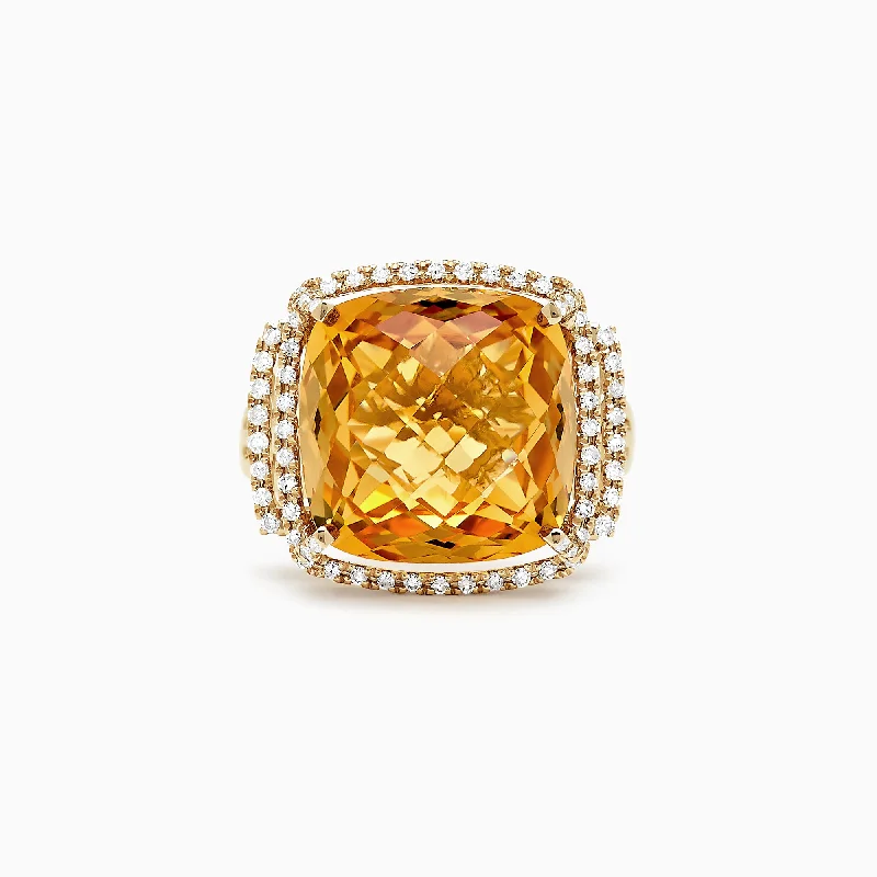 Wedding Bands For Plus Size Women-Sunset 14K Yellow Gold Citrine and Diamond Ring, 10.04 TCW