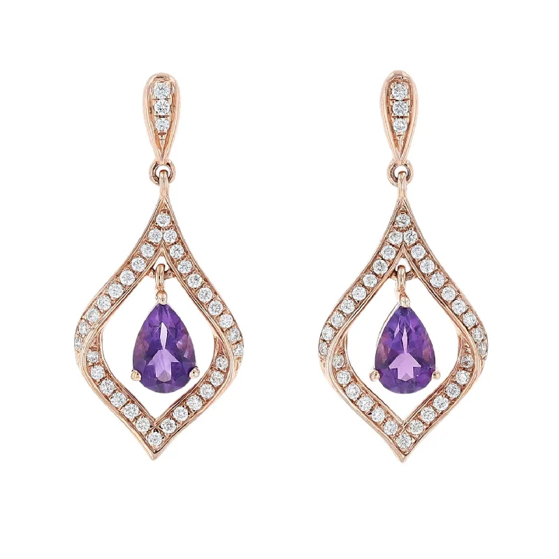 Simple Bar Necklaces For Casual Days -Bar Earrings-Amethyst & Diamond Kite Shape Earrings