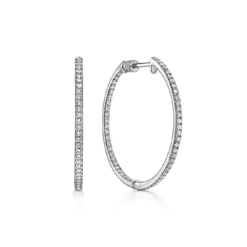 Heart Necklaces For Lovers -Clip On Earrings-Gabriel & Co. - EG10351W45JJ - 14K White Gold Prong Set 30mm Round Inside Out Diamond Hoop Earrings