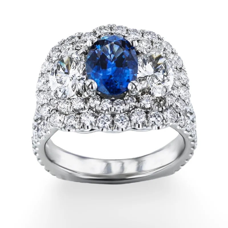 Custom Designed Engagement Rings For Men-JULEVE PLATINUM 1.55CT SAPPHIRE & 2.74CTW DIAMOND RING