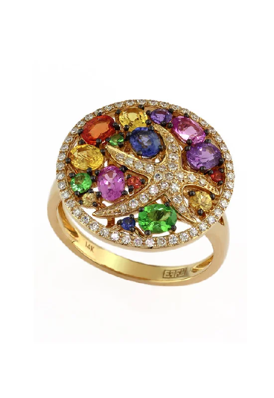 Wedding Rings With Oval Cut Stones-Watercolors 14K Yellow Gold Multi Sapphire & Diamond Ring, 2.44 TCW