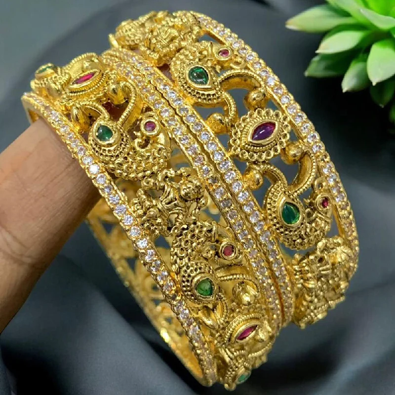 Black Bangles For Casual Wear-Sona Creation Gold Plated Pota Stone And Austrian Stone Temple Bangle Set