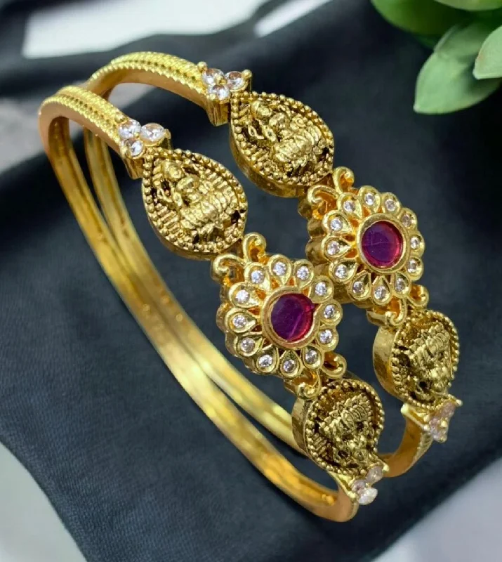 Vintage Gold Bangles For Antique Looks-Sona Creation Gold Plated Austrian Stone Temple Bangle Set