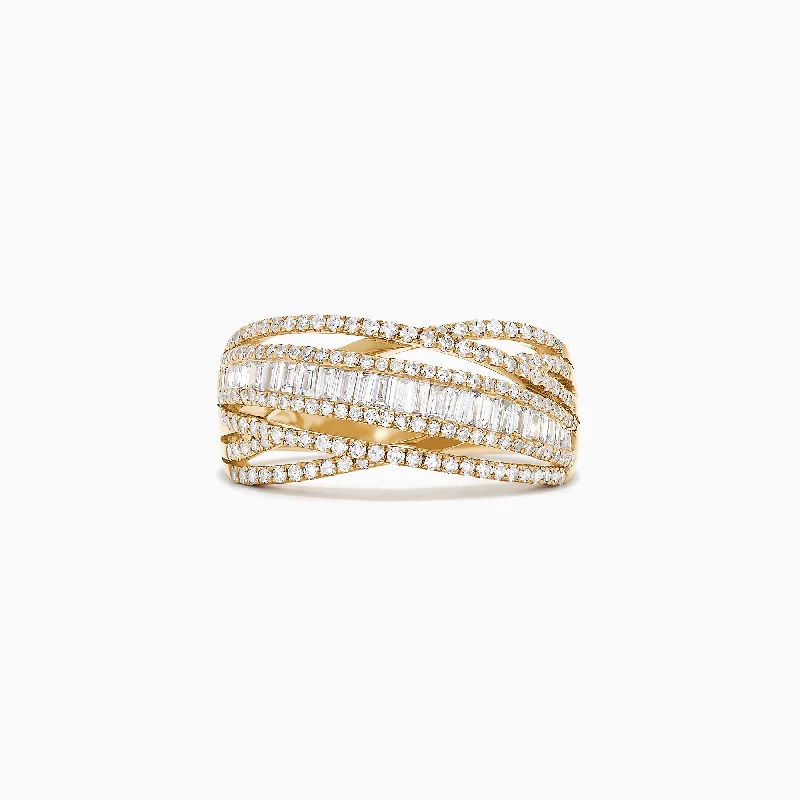 Wedding Rings With Emerald Cut Diamonds-D'Oro 14K Yellow Gold Diamond Crossover Ring, 0.98 TCW