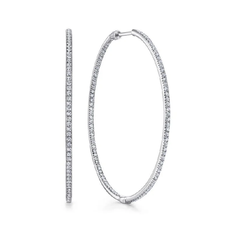 Chunky Necklaces For Bold Looks -Silver Hoop Earrings-Gabriel & Co. - EG10349W45JJ - 14K White Gold Prong Set 45mm Round Classic Diamond Hoop Earrings