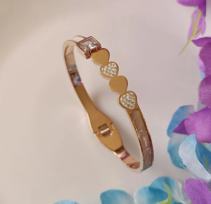 Simple Bangles For Subtle Charm-Tarohi Jewels Stainless Steel Rosegold Plated Heart Shape Kada -STKD 2649