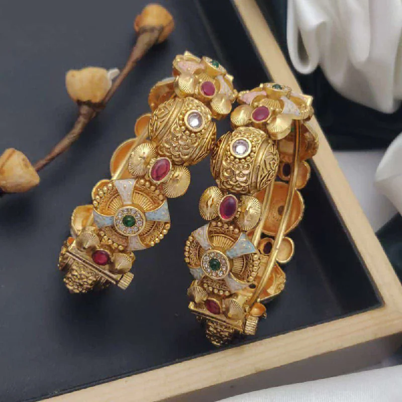 Beach Inspired Bangles For Summer Fashion-Akruti Collection Gold Plated Pota Stone And Meenakari Openable Bangles Set