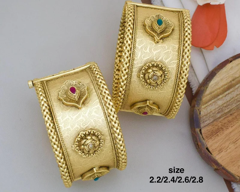 Simple Handmade Bangles For Art Lovers-Pooja Bangles Gold Plated Pota Stone Openable Bangle Set