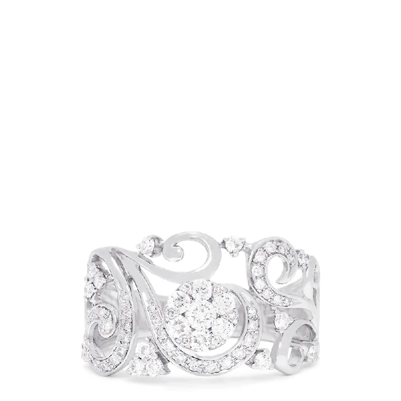 Custom Rings With Personalized Messages-Bouquet 14K White Gold Diamond Filigree Ring, 0.53 TCW