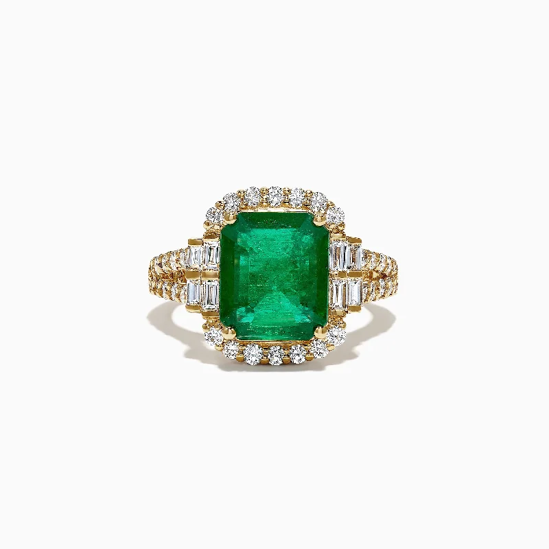 Customizable Engagement Bands-Limited Edition 18K Yellow Gold Emerald and Diamond Ring, 4.87 TCW