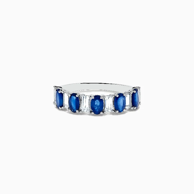 Custom Rings With Unique Gemstone Settings-Royale Bleu 14K White Gold Blue and White Sapphire Ring