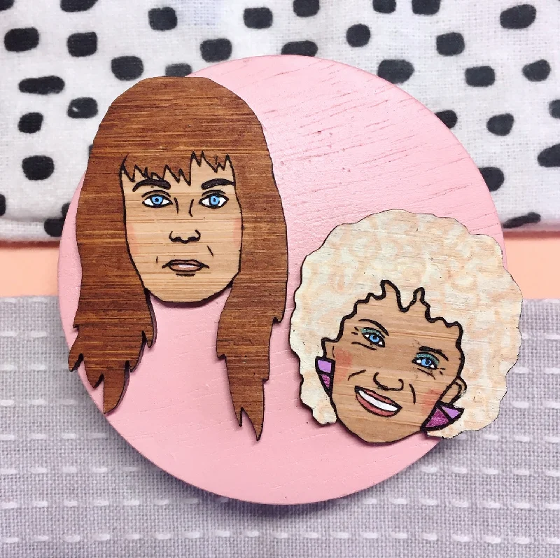 Custom Brooch for Events-Brooch: Kath and Kim double brooch set