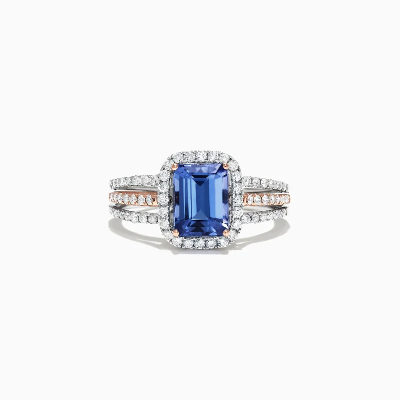 Custom Engagement Rings With Designer Settings-Nahla Siri 14K White and Rose Gold Tanzanite and Diamond Ring, 1.80 TCW