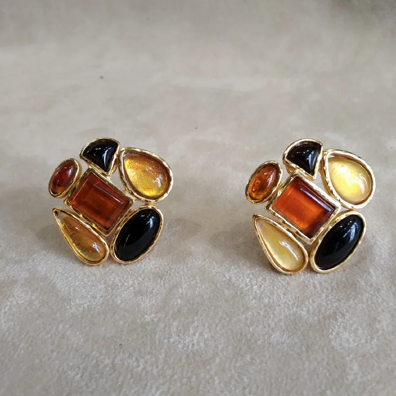 Rose Gold Necklaces For Women -Gemstone Stud Earrings-Edouard Rambaud Yellow Amber large clip on earrings