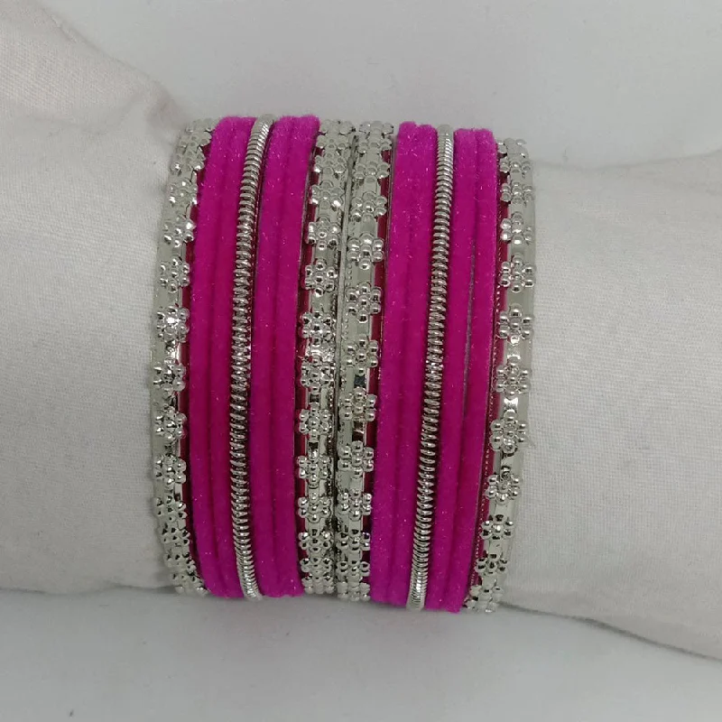 Jewelry Bangles For Fine Taste-Shree Asha Bangles 14 Pieces in single bangle and Pack Of 12 Hot Pink Color bangles Set