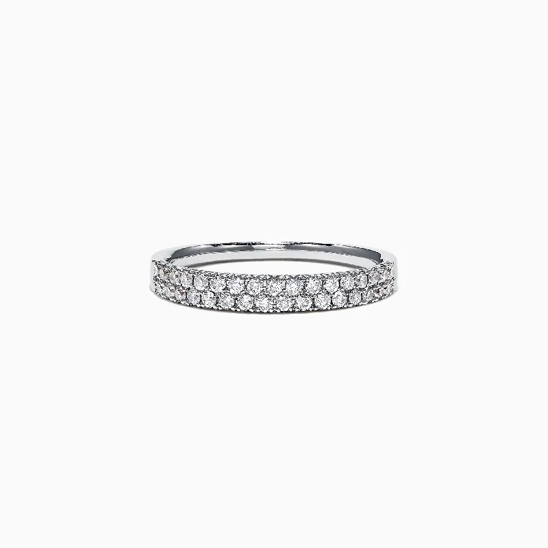 Personalized Custom Rings With Gold-Pave Classica 14K White Gold Two Row Pave Diamond Band, 0.37 TCW