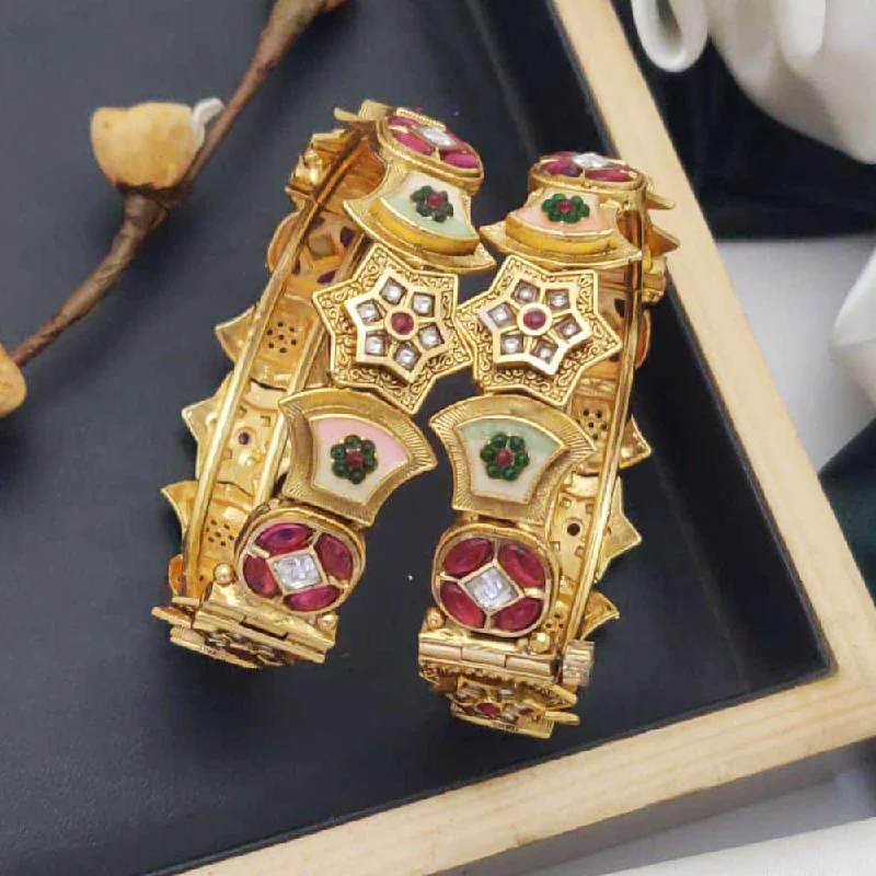 Designer Bangles For Fashion Lovers-Akruti Collection Gold Plated Pota Stone And Meenakari Openable Bangles Set