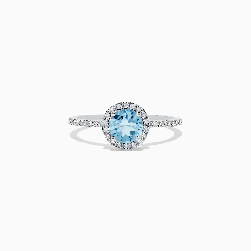 Men's Engagement Rings With Diamond Stones-Aquarius 14K White Gold Aquamarine and Diamond Ring, 0.97 TCW