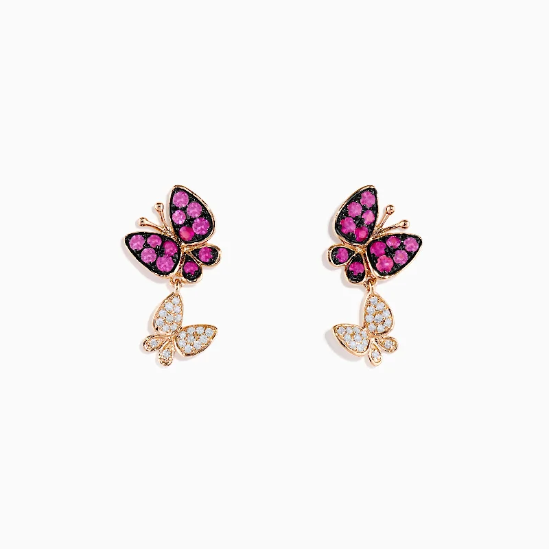 Choker Necklaces For Trendy Look -Rose Gold Stud Earrings-14K Rose Gold Pink Sapphire and Diamond Butterfly Earrings