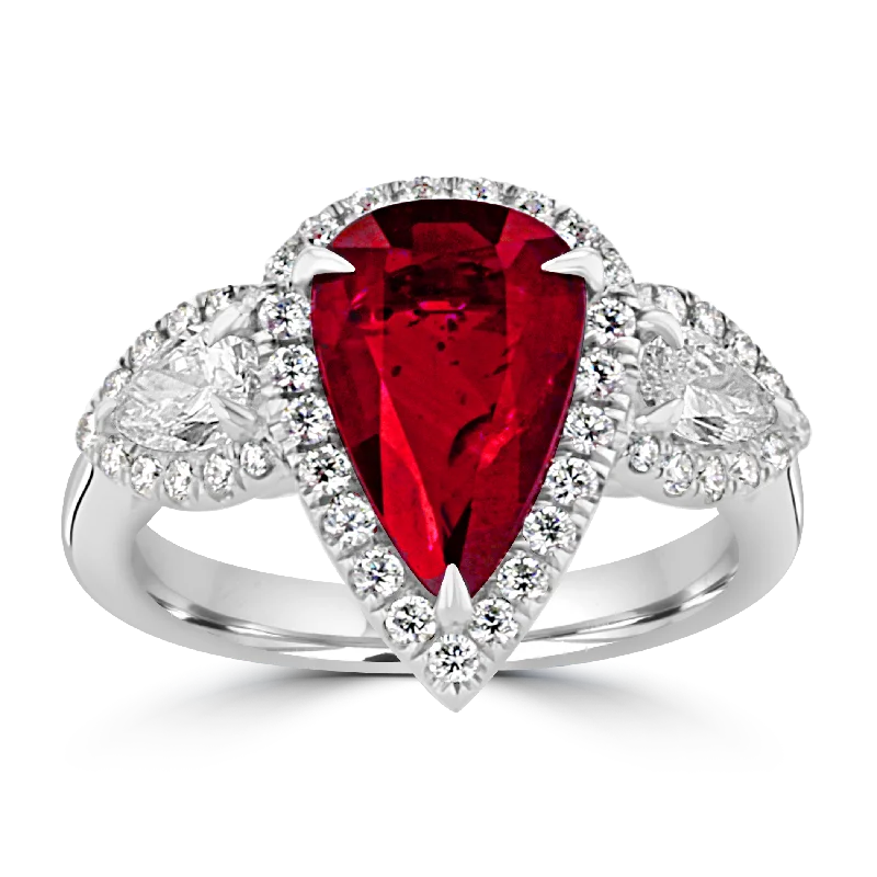 Custom Engagement Rings With Emerald Cut-JULEVE 18KT WHITE GOLD 3.30CT RUBY & 0.89CT DIAMOND RING