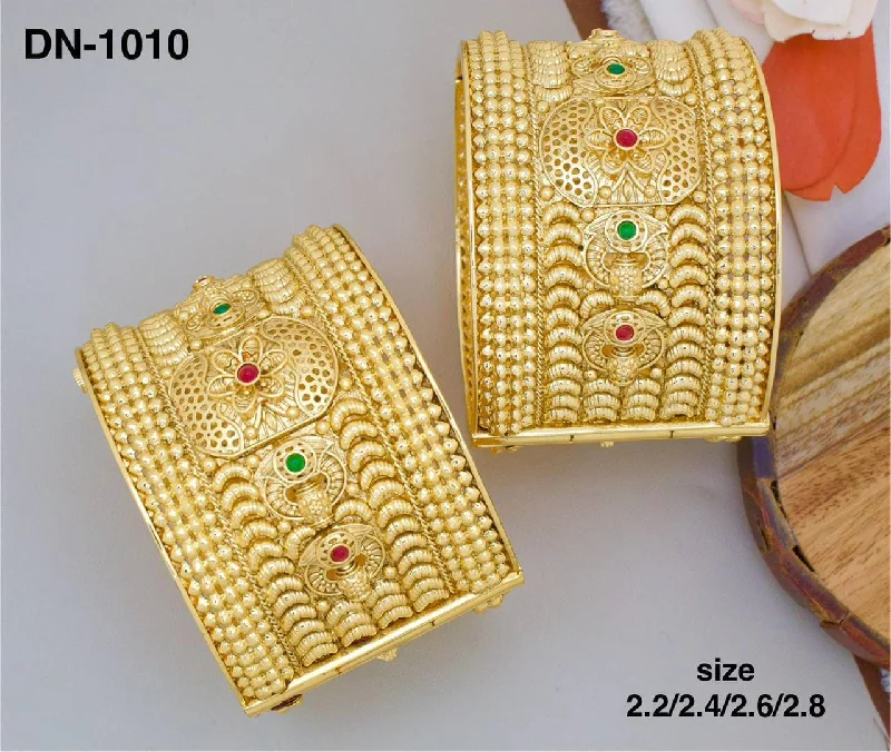 Fashionable Studded Bangles For Bold Fashion-Pooja Bangles Gold Plated Pota Stone Openable Bangle Set