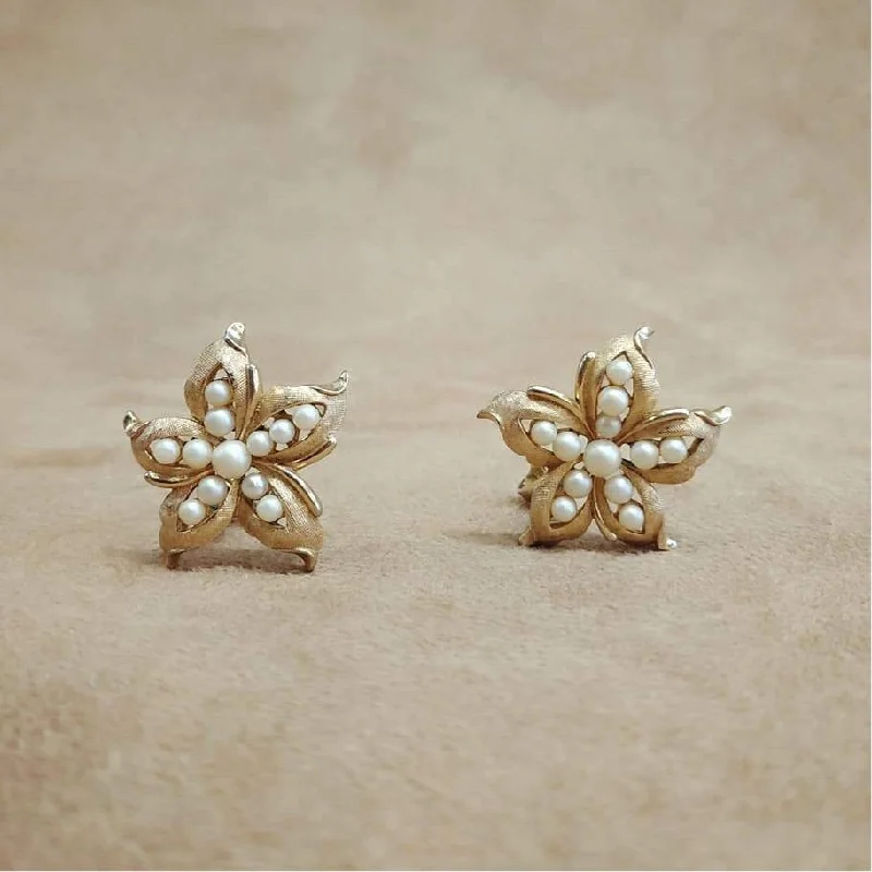 Vintage Style Necklaces For Fashion -Silver Pearl Earrings-Trifari Vintage Star Pearl Earrings Clip On