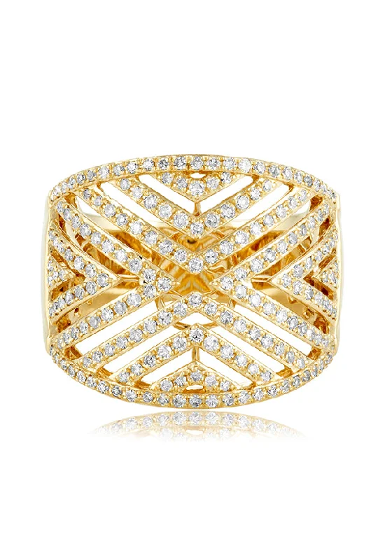 Elegant Wedding Bands For Engagement-D'Oro 14K Yellow Gold Diamond V Maze Ring, 0.82 TCW