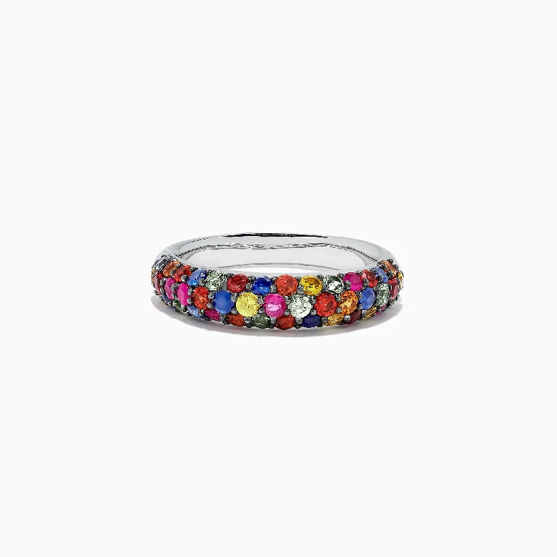 Stylish Wedding Rings For Couples-925 Sterling Silver Multi Sapphire Splash Ring, 1.84 TCW