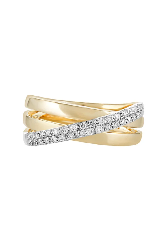 Silver Wedding Rings For Engagement-Duo 14K White and Yellow Gold Diamond Crossover Ring, 0.24 TCW