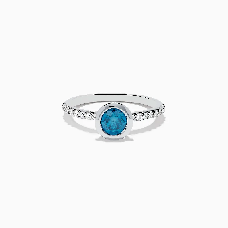 Men's Wedding Rings With Personalized Stones-Bella Bleu 14K White Gold Blue and White Diamond Ring