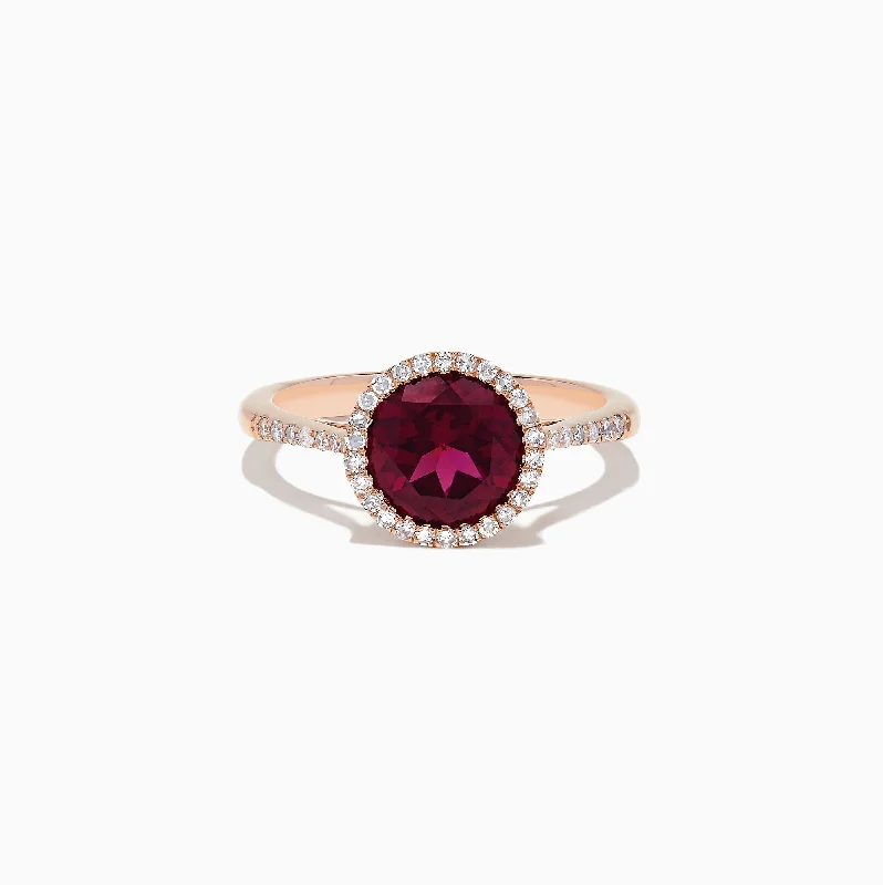 Diamond Engagement Rings With Custom Cut-Bordeaux 14K Rose Gold Rhodolite Garnet and Diamond Ring, 2.20 TCW