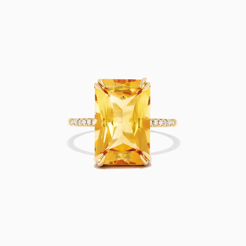 Simple Custom Engagement Rings-Sunset 14K Yellow Gold Citrine and Diamond Ring, 6.72 TCW