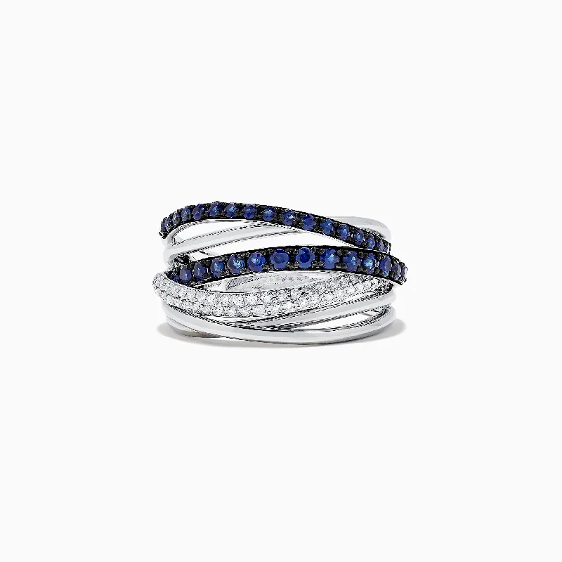 Custom Engagement Rings For Him-Royale Bleu 14K White Gold Blue Sapphire & Diamond Ring, 0.91 TCW