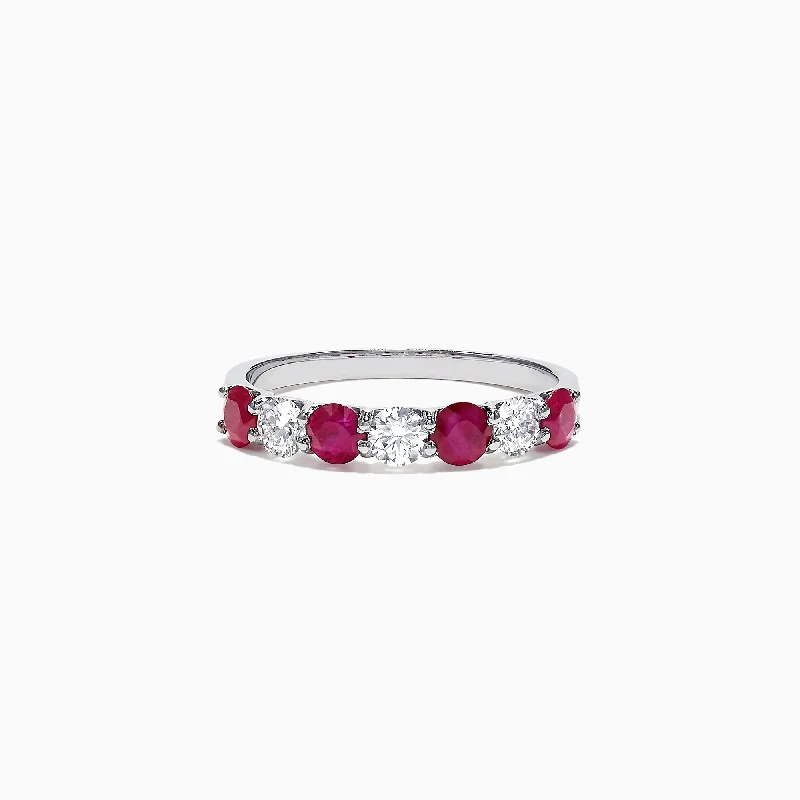 Gold Wedding Rings For Women-Ruby Royale 14K White Gold Ruby and Diamond Stacking Band, 1.39 TCW