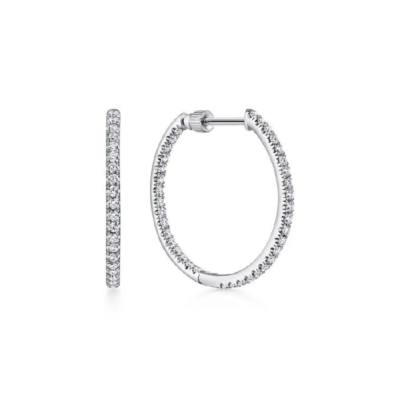 Beaded Necklaces For Bohemian Style -Long Earrings-Gabriel & Co. - EG13461W45JJ - 14K White Gold French Pave 20mm Round Inside Out Diamond Hoop Earrings