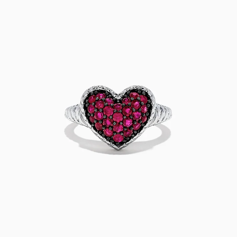 Custom Engagement Rings For Women With Sapphires-925 Sterling Silver Ruby Heart Ring, 1.02 TCW