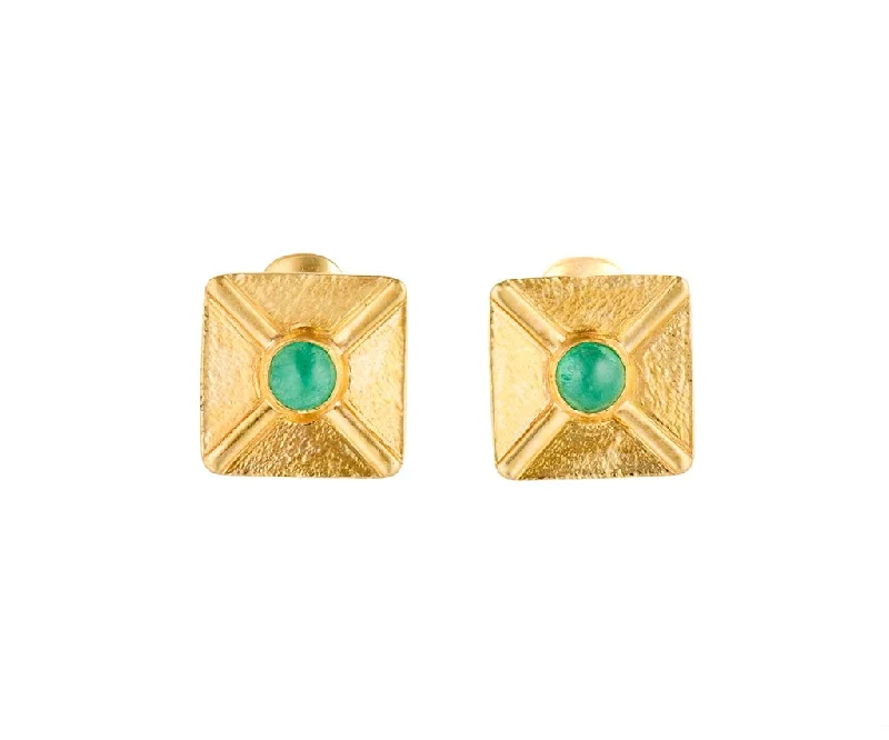 Monogram Necklaces For Personal Touch -Chunky Dangle Hoop Earrings-Andrew Clunn Emerald Cabochon Square Shaped Clip On Earrings in 18K