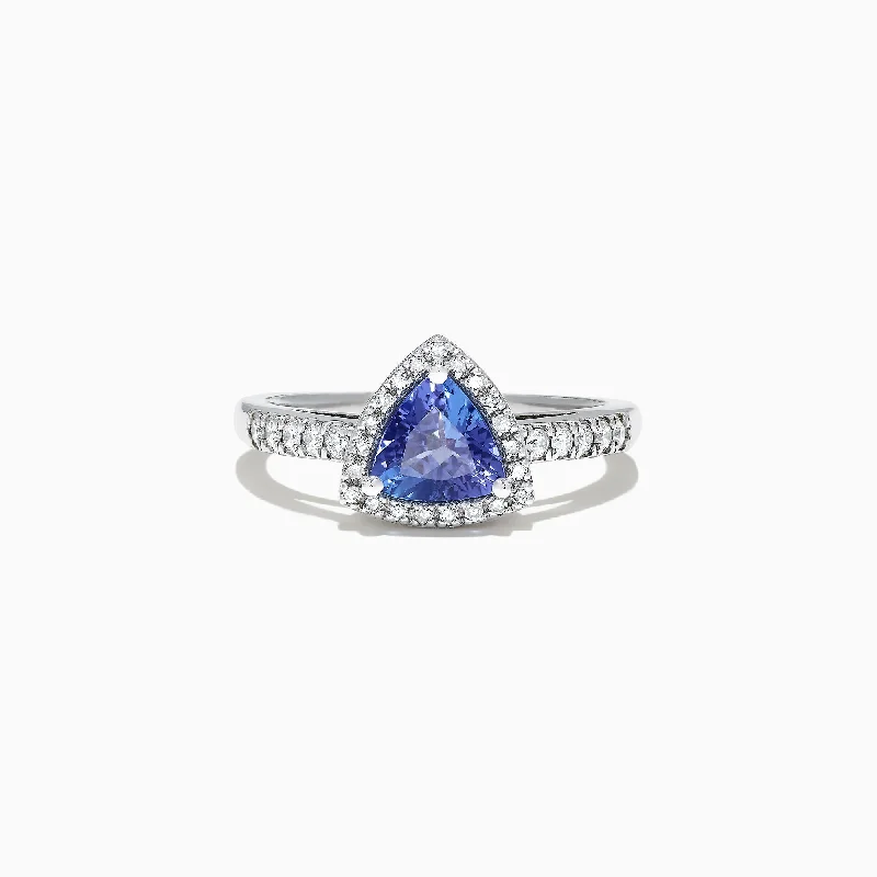 Gold Engagement Rings With Colored Stones-Nahla Siri 14K White Gold Trillion Tanzanite and Diamond Ring, 0.96 TCW