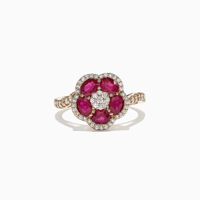 Personalized Engagement Rings With Gold-Ruby Royale 14K Yellow Gold Ruby and Diamond Flower Ring, 1.84 TCW