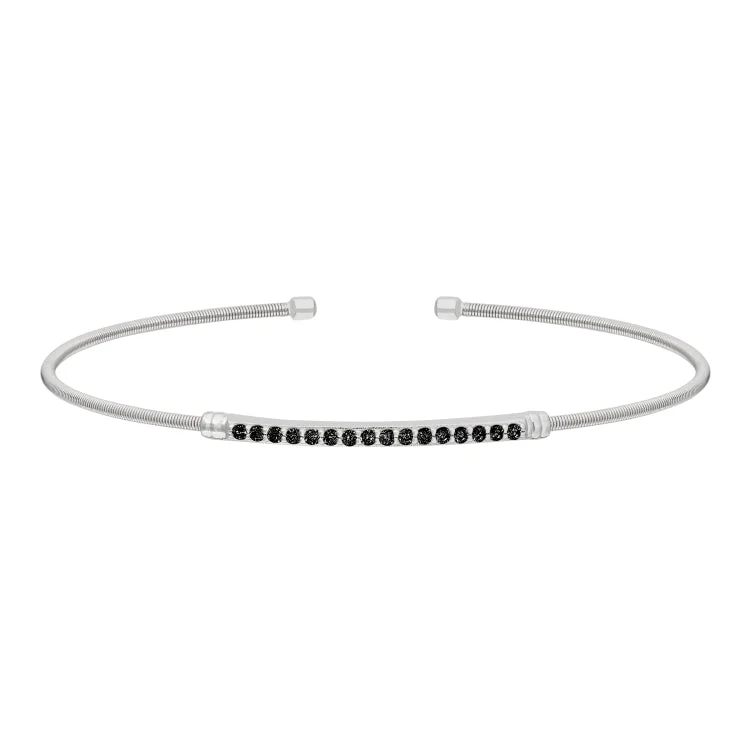 Personalized Bead Bracelets-Rhodium Finish Sterling Silver Cable Cuff Bracelet with Simulated Onyx