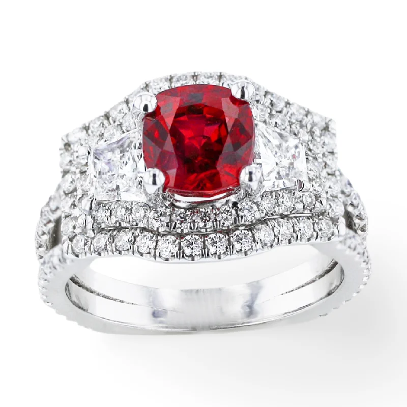 Platinum Wedding Bands For Her-JULEVE 18KT WHITE GOLD 2.08CT RUBY & 1.44CTW DIAMOND RING