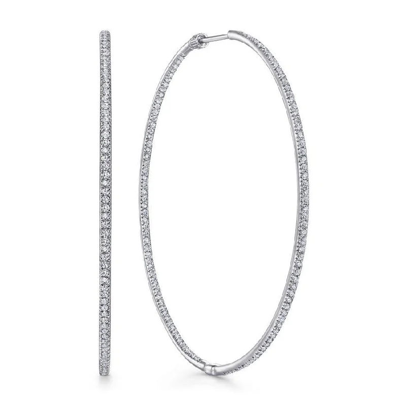 Long Necklaces For Fashion Statement -Hoop Earrings For Women-Gabriel & Co. - EG10348W45JJ - 14K White Gold Prong Set 60mm Round Classic Diamond Hoop Earrings