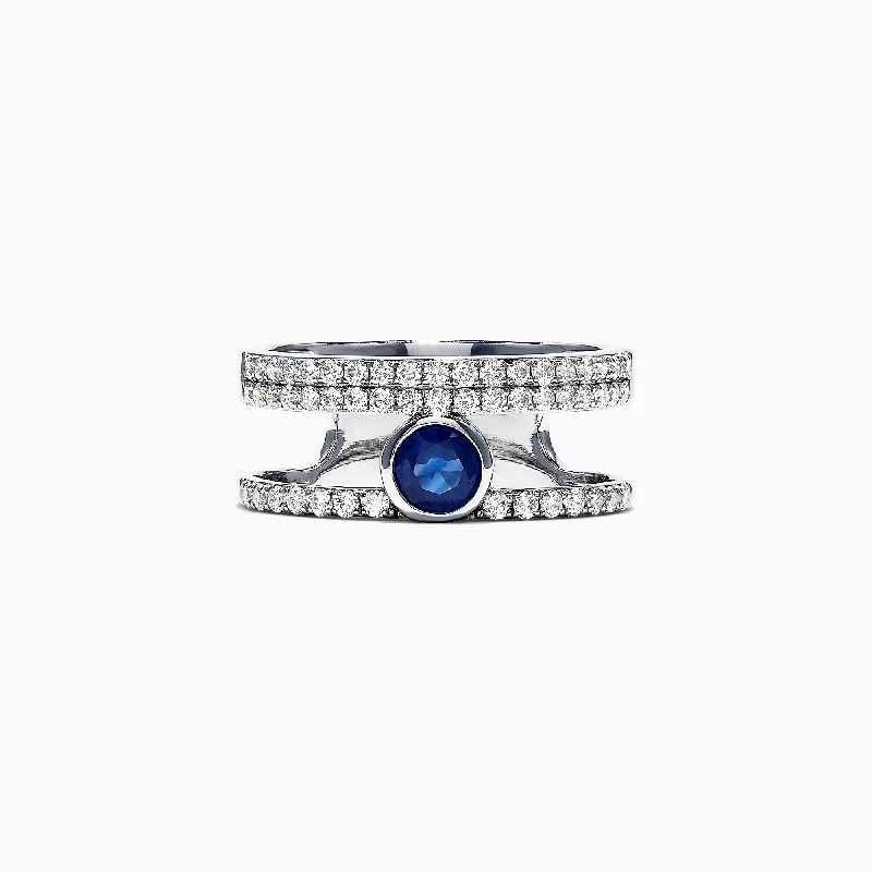 Vintage Engagement Bands For Women-Royale Bleu 14K White Gold Diamond and Sapphire Ring, 1.06 TCW