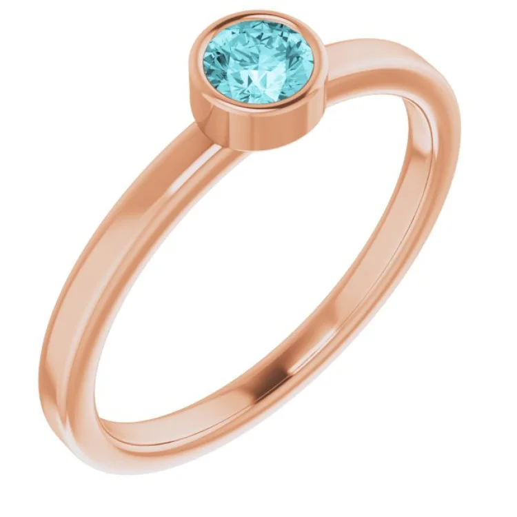 Custom Rings For Wedding With Diamonds-14K Rose 4 mm Natural Blue Zircon Ring