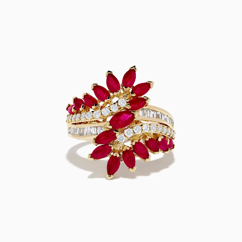 Men's Wedding Rings With Unique Gemstones-Ruby Royale 14K Yellow Gold Ruby and Diamond Cocktail Ring, 3.76 TCW