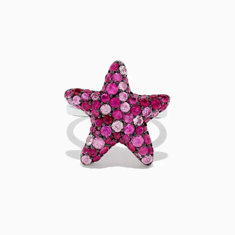 Classic Wedding Rings For Brides-925 Sterling Silver Pink Sapphire Splash Starfish Ring, 2.82 TCW